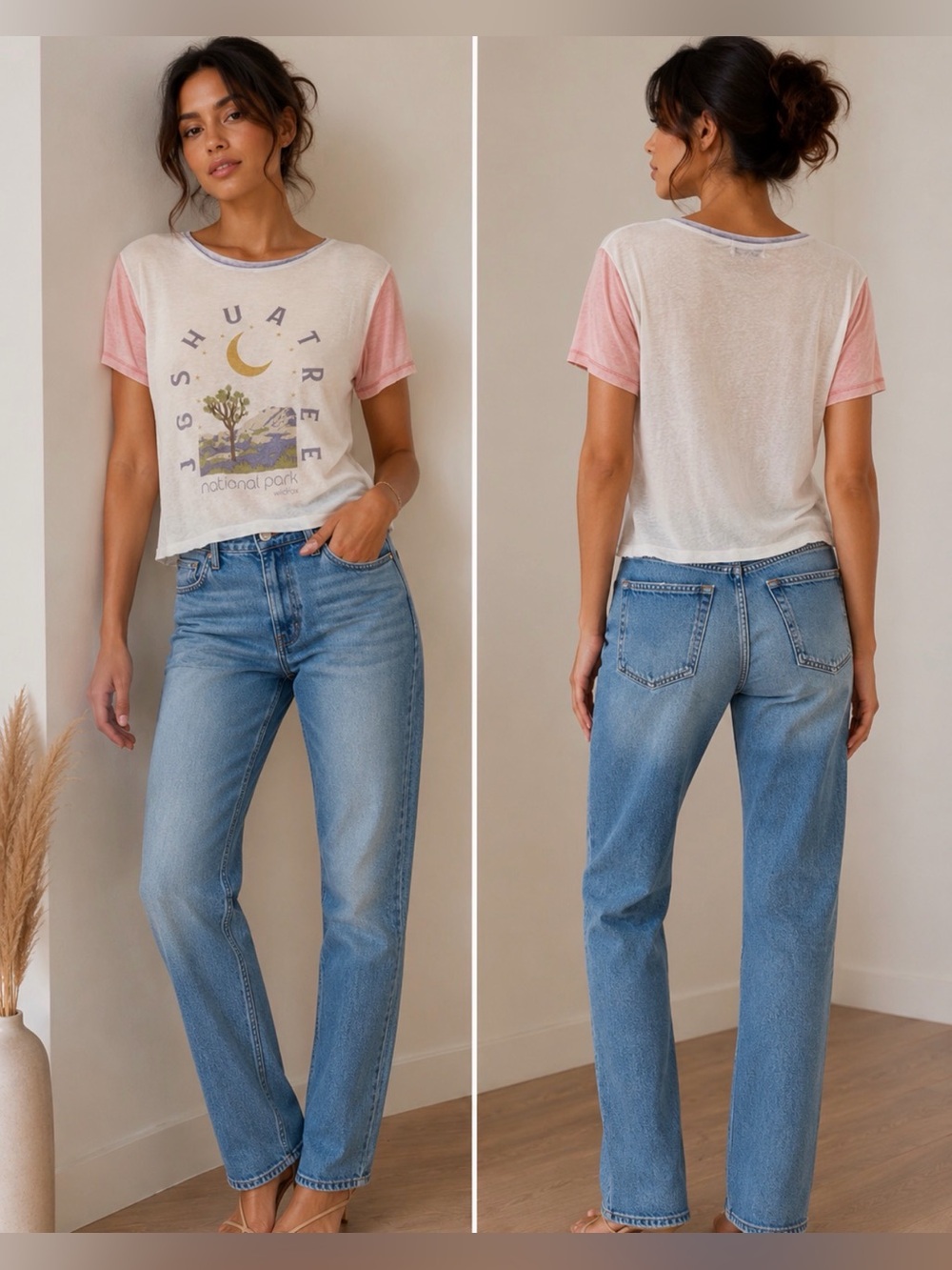 Wildfox  White & Pink Joshua Tree Graphic Tee - Moon & Cactus